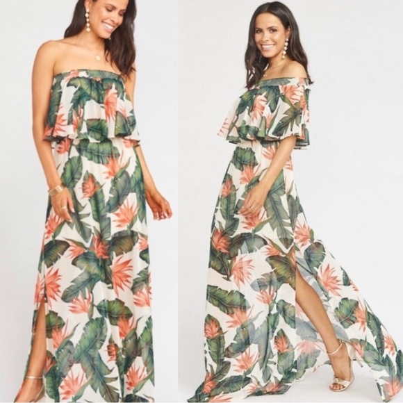 Show Me Your MuMu NWT Hacienda Maxi Dress in Paradise Found Chiffon, Tropical - Picture 1 of 5